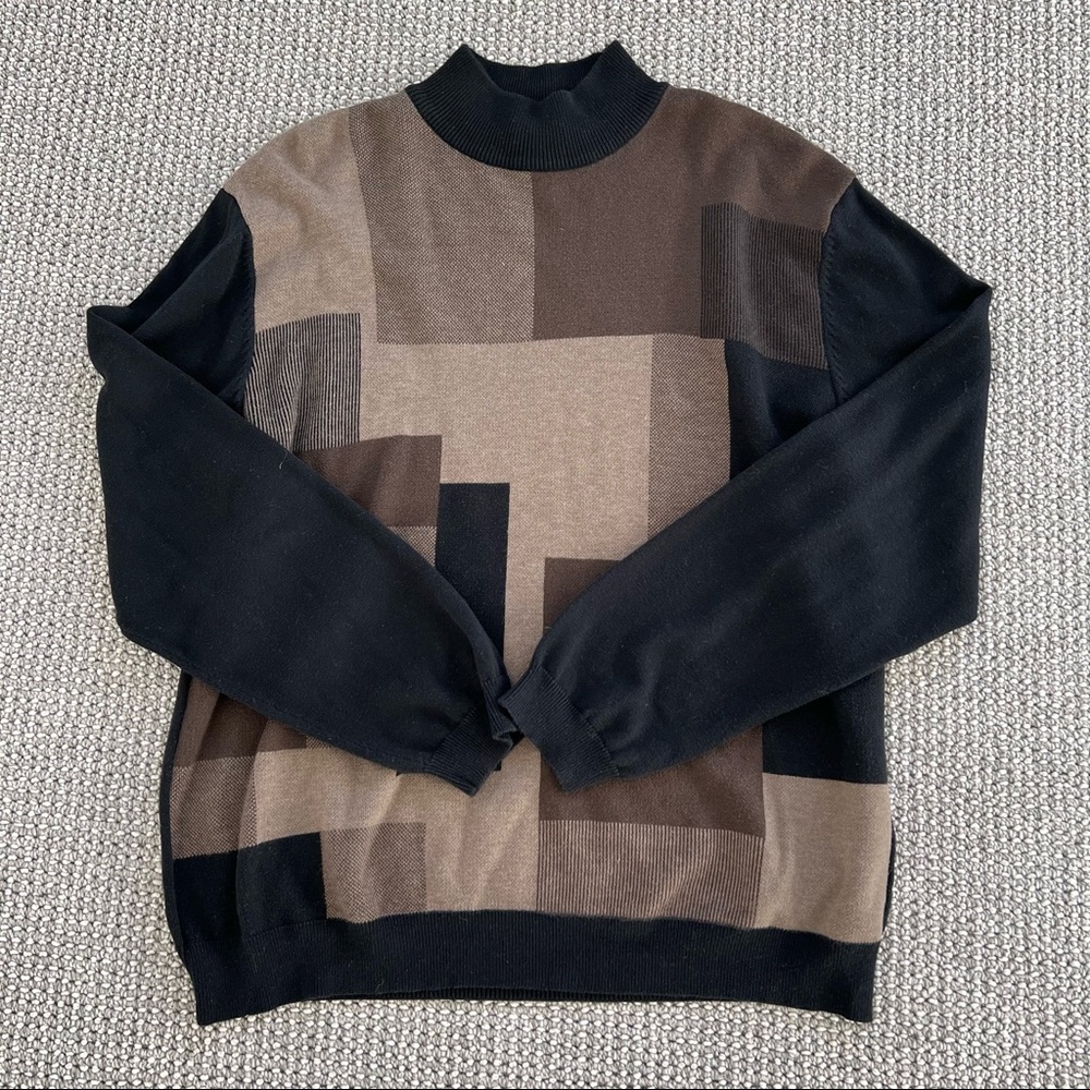 Brown Patterned Turtleneck Sweater - image 1